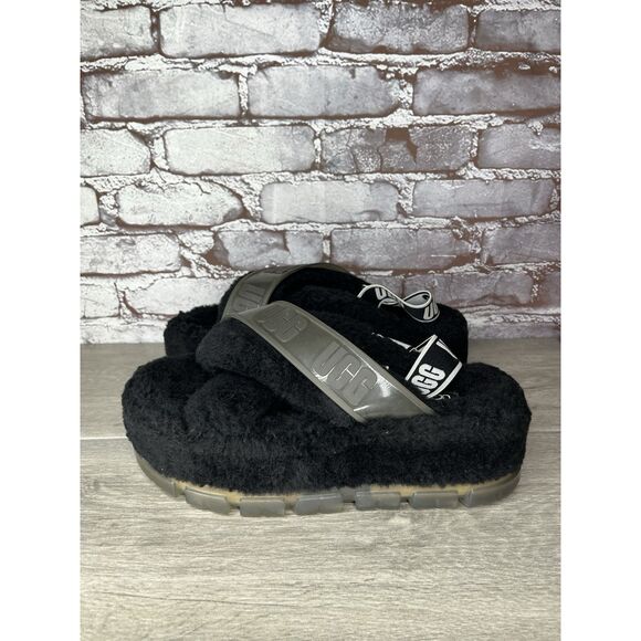 UGG Fuzzita Black Fur Slingback Slipper Platform Sandals Women 10US/41EU 1135237 - Picture 7 of 16